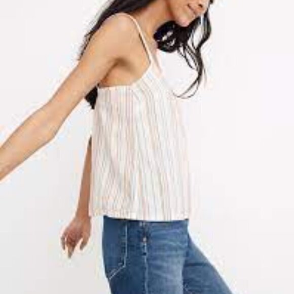 MADEWELL Button-Front Cami Tank Blouse in Textural Cotton Rainbow Stripes - Picture 1 of 11